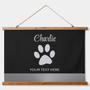 Tapisserie Suspendue Paw Chien Argent sur arrière - plan noir