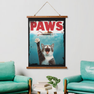 Tapisserie Suspendue PAWS Chat Souris Parodie De L'Affiche De Film Jaws