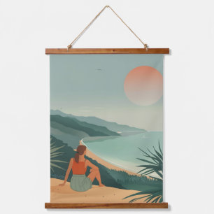 Tapisserie Suspendue Paysage Boho Terracotta Sage Coastal Bay Coucher d