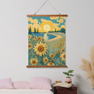 Tapisserie Suspendue Paysage des tournesols aquarelle dans le style Van