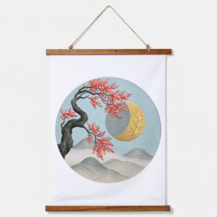 Tapisserie Suspendue Paysage lunaire minimaliste de cerisier japonais