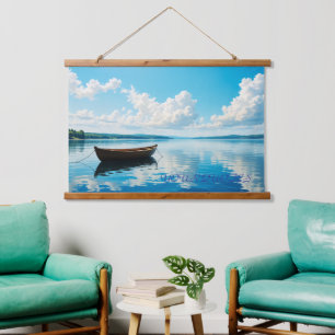 Tapisserie Suspendue Paysage serein de lac avec un bateau à rames en bo