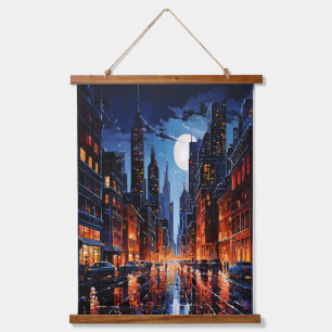 Tapisserie Suspendue Paysage urbain vibrant la nuit Art urbain