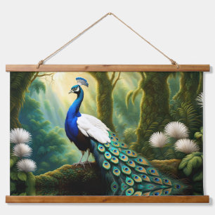 Tapisserie Suspendue Peacock blanc et bleu majestueux en forêt
