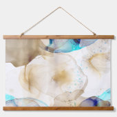 Tapisserie Suspendue Peinture Abstraite d'art fluide en or bleu (Devant)