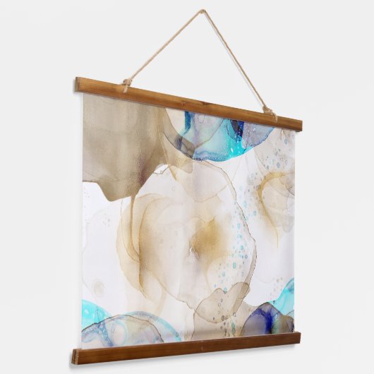 Tapisserie Suspendue Peinture Abstraite d'art fluide en or bleu (Angulaire)