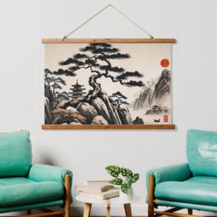 Tapisserie Suspendue Peinture japonaise à l'encre paysage