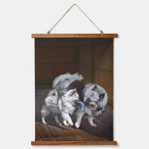Tapisserie Suspendue Peinture Keeshond Playtime - Jolie art original ch