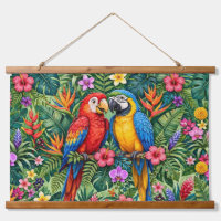 Perroquets de la jungle Macaws Fleurs Vibrantes Jo