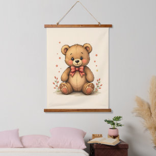 Tapisserie Suspendue Petit ours brun mignon adorable avec cravate