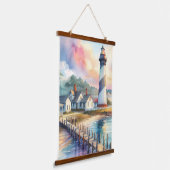 Tapisserie Suspendue Phare côtier et chalets de plage Scène (Angulaire)