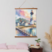 Tapisserie Suspendue Phare côtier et chalets de plage Scène (Chambre à coucher)