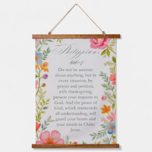 Tapisserie Suspendue Philippiens 4:6–7 Verset de la Bible aquarelle flo