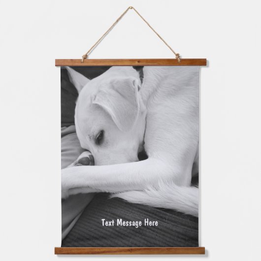 Tapisserie Suspendue Photo en noir et blanc de mignon chien reposant av (Recto)