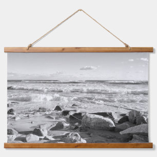 Tapisserie Suspendue Photo en noir et blanc des vagues de l'océan Atlan
