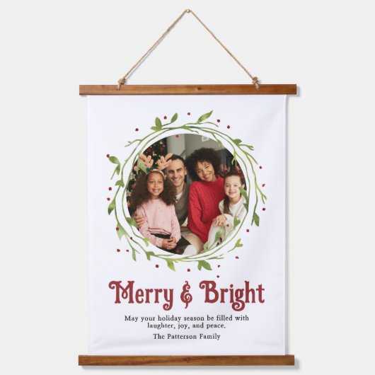 Tapisserie Suspendue Photo moderne Merry & Bright Script Wreath (Recto)