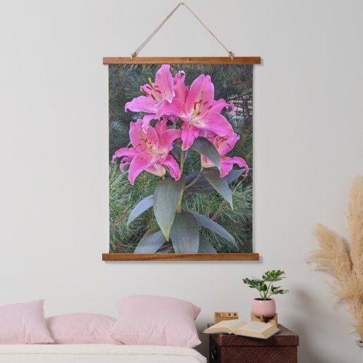 Tapisserie Suspendue Pink Oriental Lilies Floral (Chambre à coucher)