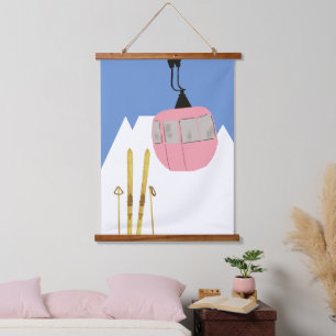 Tapisserie Suspendue Pink Retro Ski Lift Mountain