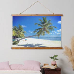 Tapisserie Suspendue Plage de l'île tropicale avec sable blanc et palmi