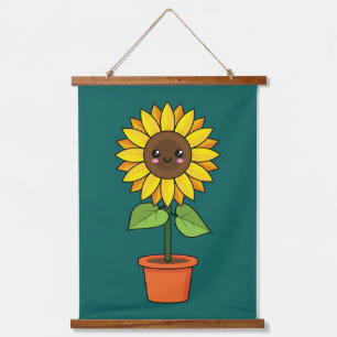 Tapisserie Suspendue Plante de tournesol Kawaii dans un pot