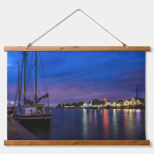 Tapisserie Suspendue Port de Volendam illuminé la nuit