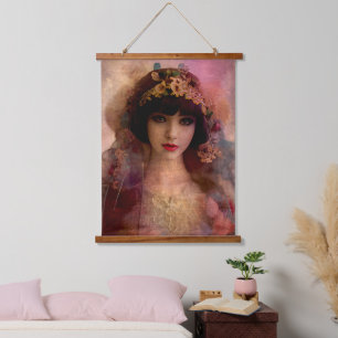 Tapisserie Suspendue Portrait de style vintage de belle femme en rose