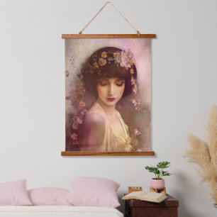 Tapisserie Suspendue Portrait de style vintage de la belle Florale femm