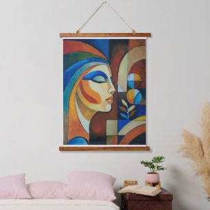 Tapisserie Suspendue Portrait Vertical de Femme Cubiste Abstrait Coloré