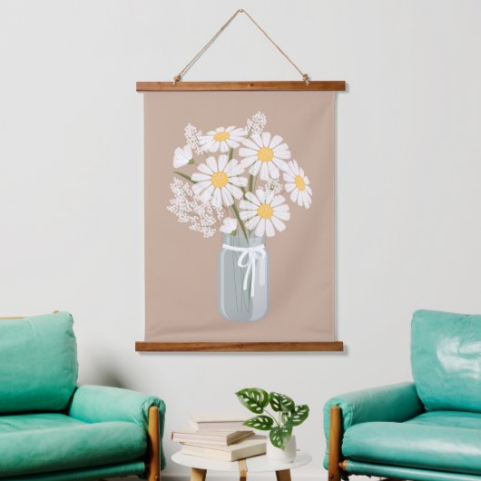 Tapisserie Suspendue Pot Mason Blanc sur Beige Rustique (Salon)