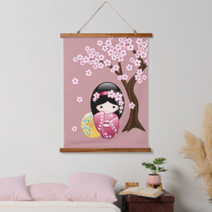 Tapisserie Suspendue Poupée Kokeshi Printemps - Cute Japonaise Geisha R