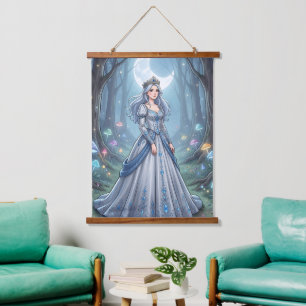 Tapisserie Suspendue Princesse bleu argent dans la forêt