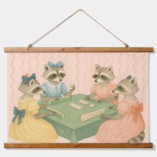Tapisserie Suspendue Racons mignons vintage jouant au Mahjong