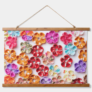 Tapisserie Suspendue Ressort tissu cousu artisanal Fleurs Multicolor