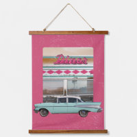Retro 1950 Diner Wall Art | Panneau rose néon et T