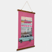 Tapisserie Suspendue Retro 1950 Diner Wall Art | Panneau rose néon et T (Angulaire)
