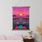 Tapisserie Suspendue Retro Futuristic Car Sunset Wall Art Print - Neon (Chambre à coucher)