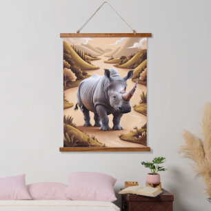Tapisserie Suspendue Rhino miniature Whimsical Animal Hybride Art