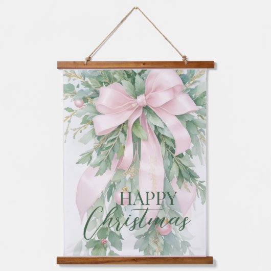 Tapisserie Suspendue Ribbon de Noël rose satin vert creux (Recto)