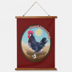 Tapisserie Suspendue Rooster de Minorque Bonjour Vintage Oval