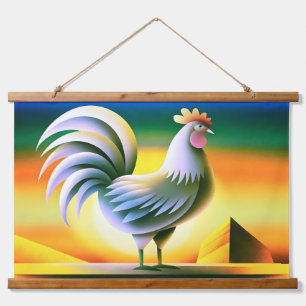 Tapisserie Suspendue Rooster stylisé contre le coucher de soleil animé