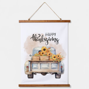 Tapisserie Suspendue Rustiques Joyeux Thanksgiving Camion Citrouille