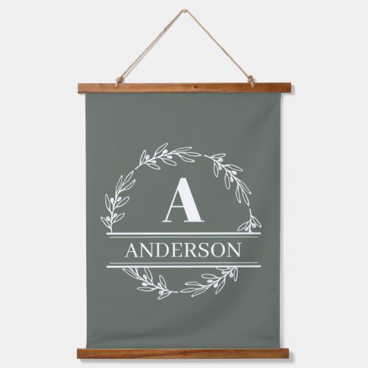 Tapisserie Suspendue Sage Green Personnalisé Famille Monogramme Mur (Recto)