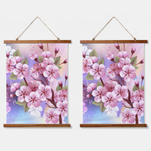 Tapisserie Suspendue Sakura rose sur la peinture Arrière - plan