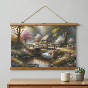 Tapisserie Suspendue Scène de cottage printanier Cottagecore