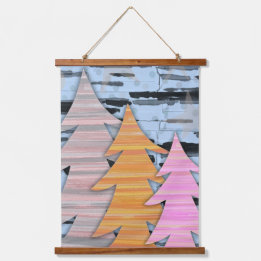Tapisserie Suspendue Scène de paysage hivernal avec arbres rayés