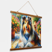 Tapisserie Suspendue Shetland Sheepdog dans Cottage Garden Scène (Angulaire)