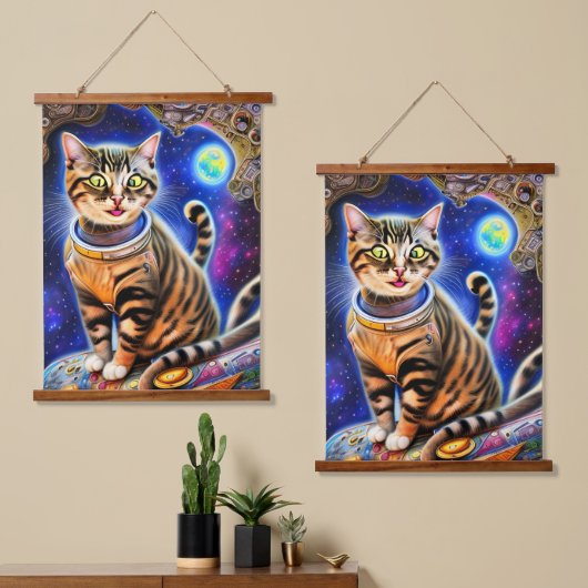 Tapisserie Suspendue Silly Cat in Space World Mème (Asymétrique)