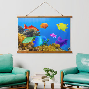 Tapisserie Suspendue SlipperyJoe's Fish Pride tropicale vert bleu pourp