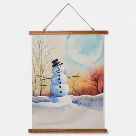 Tapisserie Suspendue Snowman souriant dans une aquarelle au coucher du  (Recto)