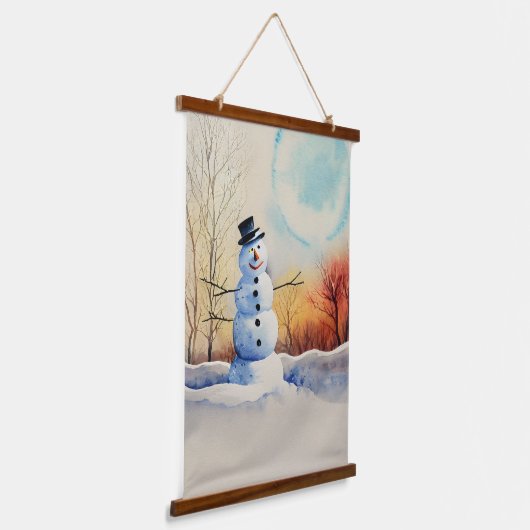 Tapisserie Suspendue Snowman souriant dans une aquarelle au coucher du  (Angulaire)